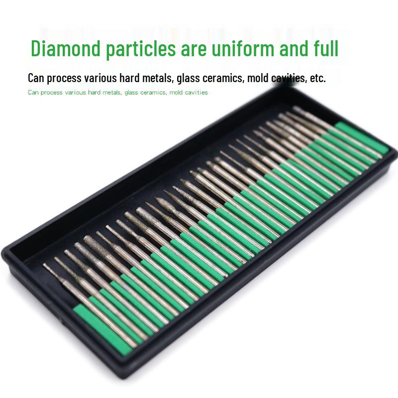 Diamond Grinding Head Set, 3mm Green Box: Cylindrical Alloy Grinding & Pneumatic Needle Heads