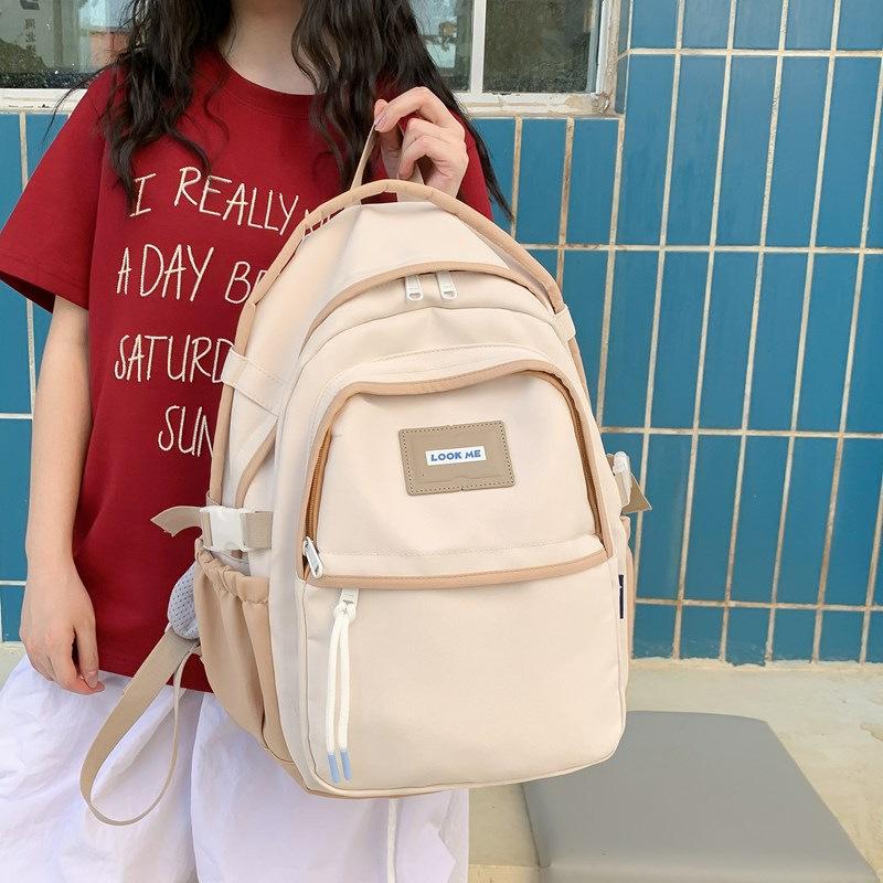 Schoolbag High-value dirt-resistant schoolbag Korean high-end women's backpack Large capacity simple solid color backpack Junior high school girl