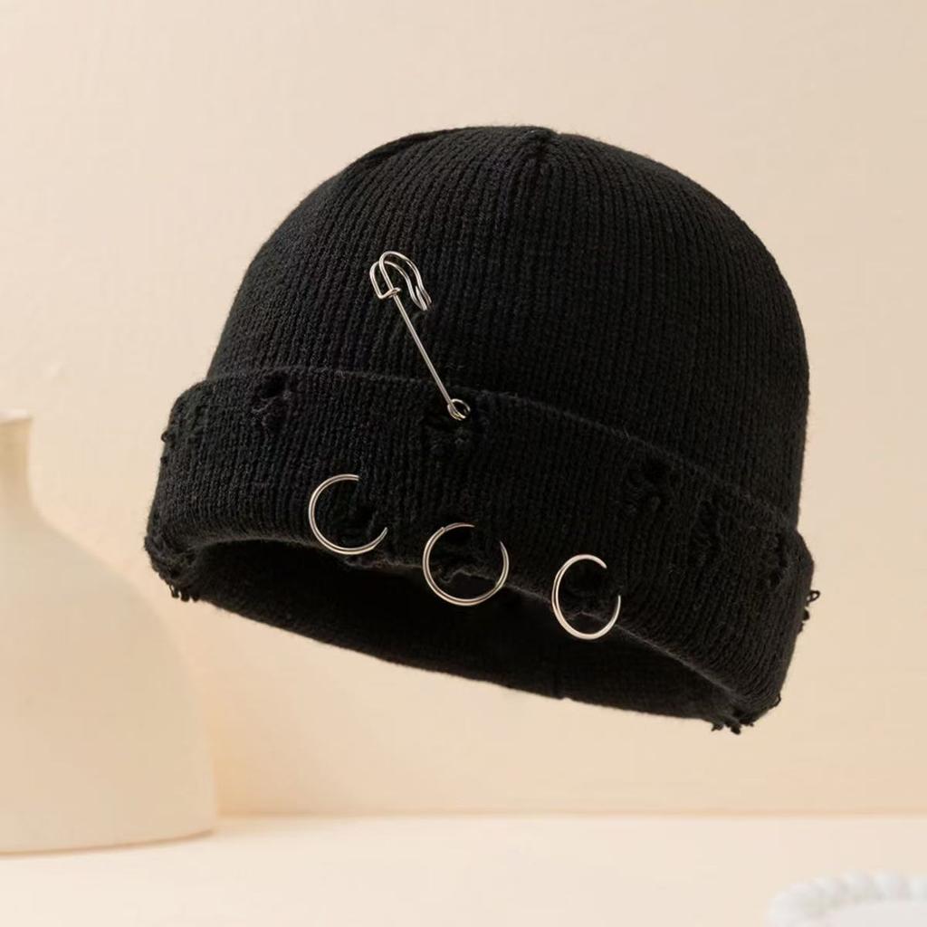 European and American Fashion Hole Knitted Wool Hat Autumn and Winter Retro Big Head Circumference Dome Cold Hat Men's and Women's Ear Protec