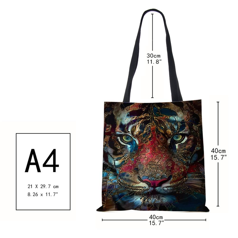 Spaudinys ant drobės nešiojamas ant peties krepšio leopardo pelėda, daugkartinio naudojimo laisvalaikio pirkėjo rankinė 2022 m. Moterų kelionių mokyklos sulankstomi paplūdimio krepšiai