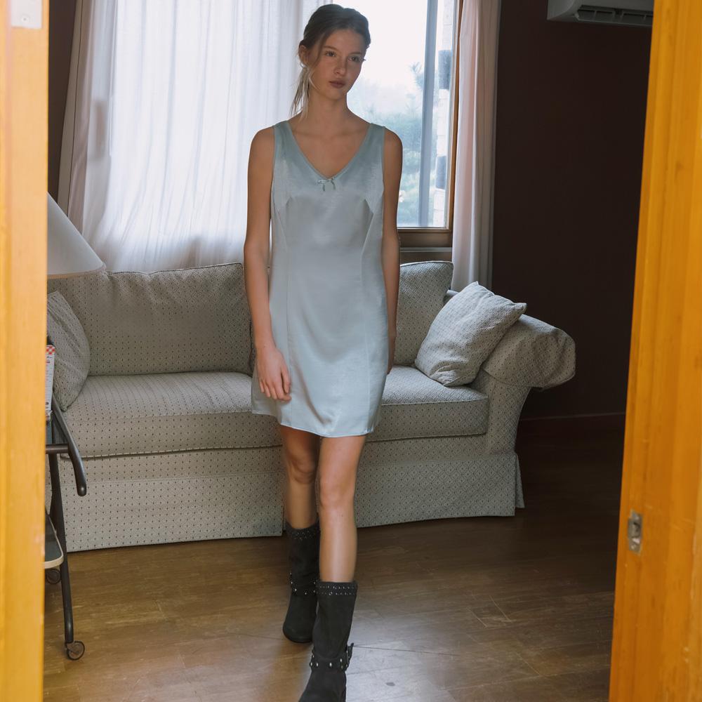 Elssibeui Satin Ribbon Mini Dress_Black