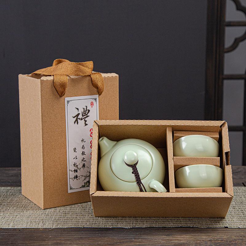 Ceramic Kung Fu Tea Set, Teacup Set, One Pot and Two Cups, Dingyao Kuaike Cup Gift.