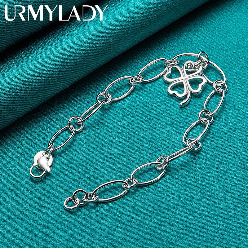 Pulsera con colgante de trébol de cuatro hojas de plata de ley 925, joyería de moda MB135