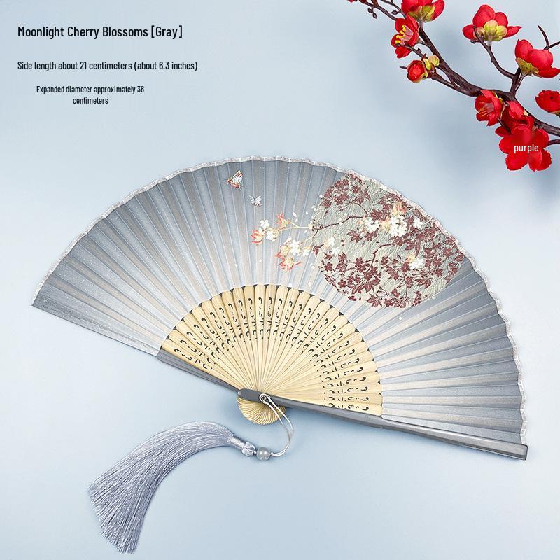 Portable Ancient Chinese Bamboo Folding Fan for Hanfu & Qipao - Gardenia Design