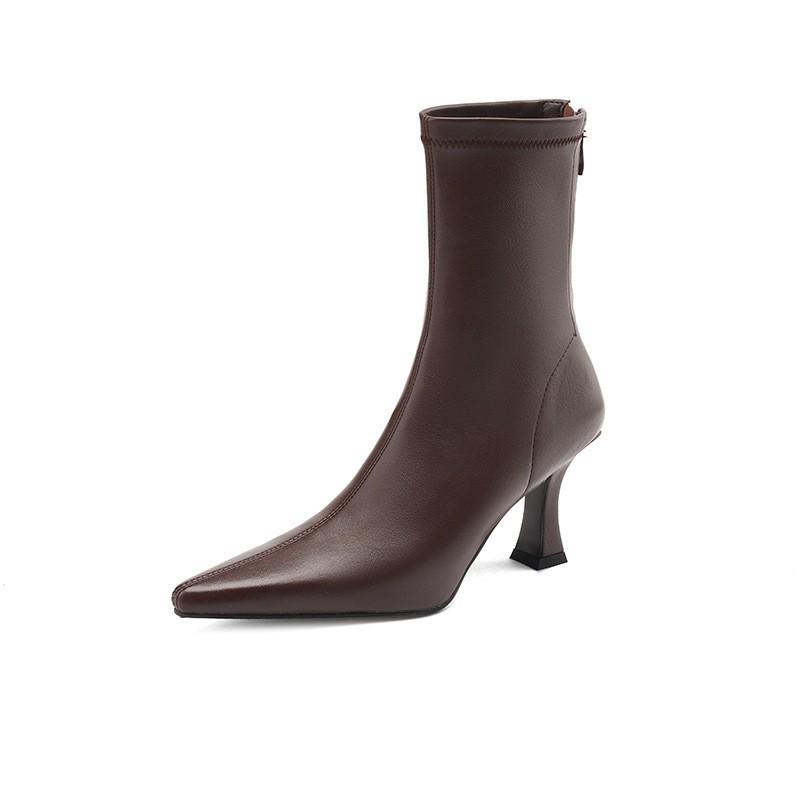 Lammfellversion~ spitze dünne Stiefel Damen Frühling und Herbst neue hochhackige Martin-Stiefel dünnabsatzige Temperament kurze Stiefel