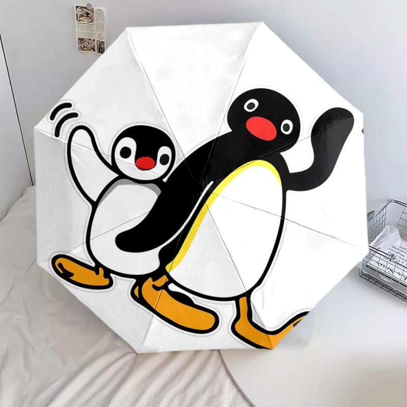 1 PC Automatic Folding Umbrella - Pingu Pattern Portable Foldable Design With 8 Ribs Christmas Birthday Gifts