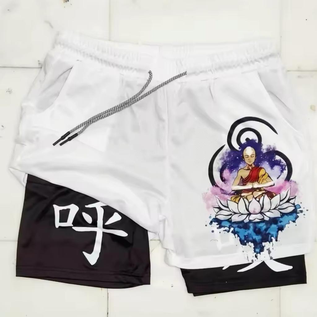 Short imprimé dessin animé pour homme, pantalon d'été double couche 2 en 1, pantalon de sport décontracté