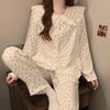 Pigiama in Cotone a Nuvole Pois - Set da Donna a Manica Lunga con Collo da Bambola per Primavera e Autunno