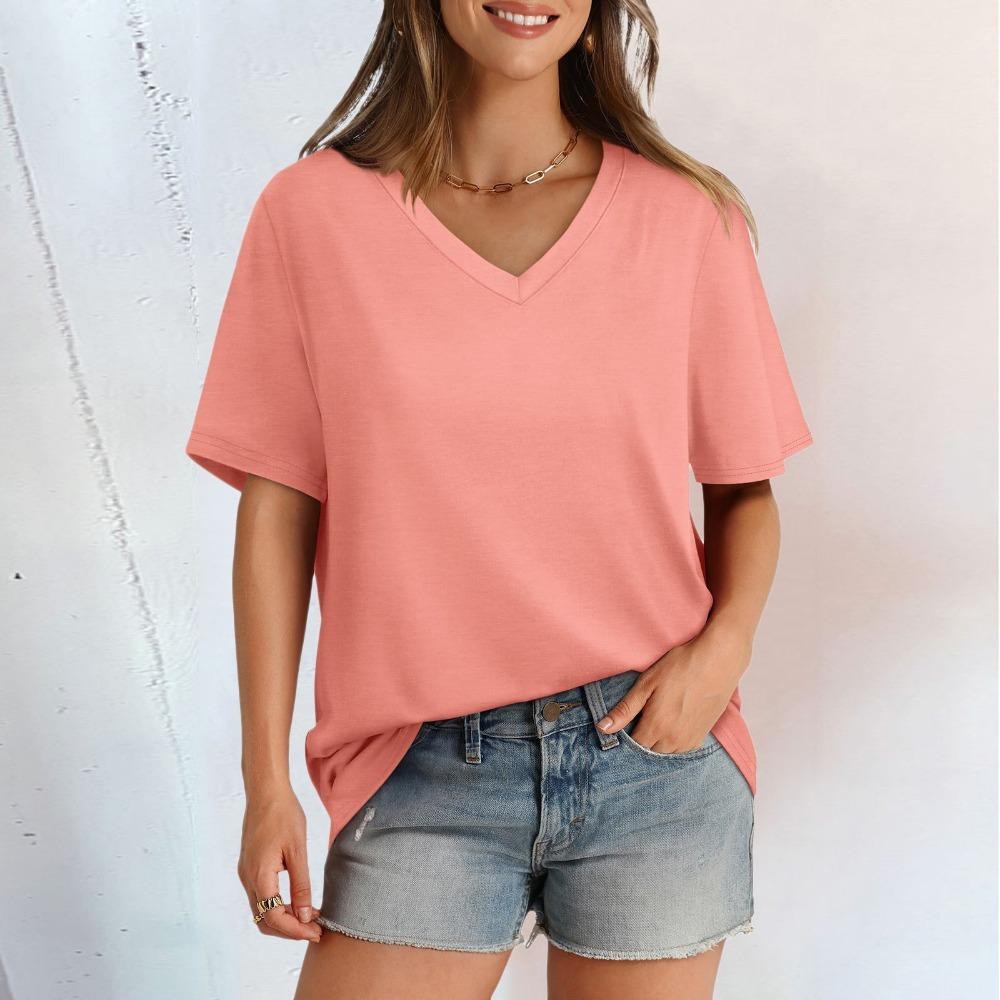 Women'S T Shirt V Neck Short Sleeved Casual Loose T Shirt Top Will Be P