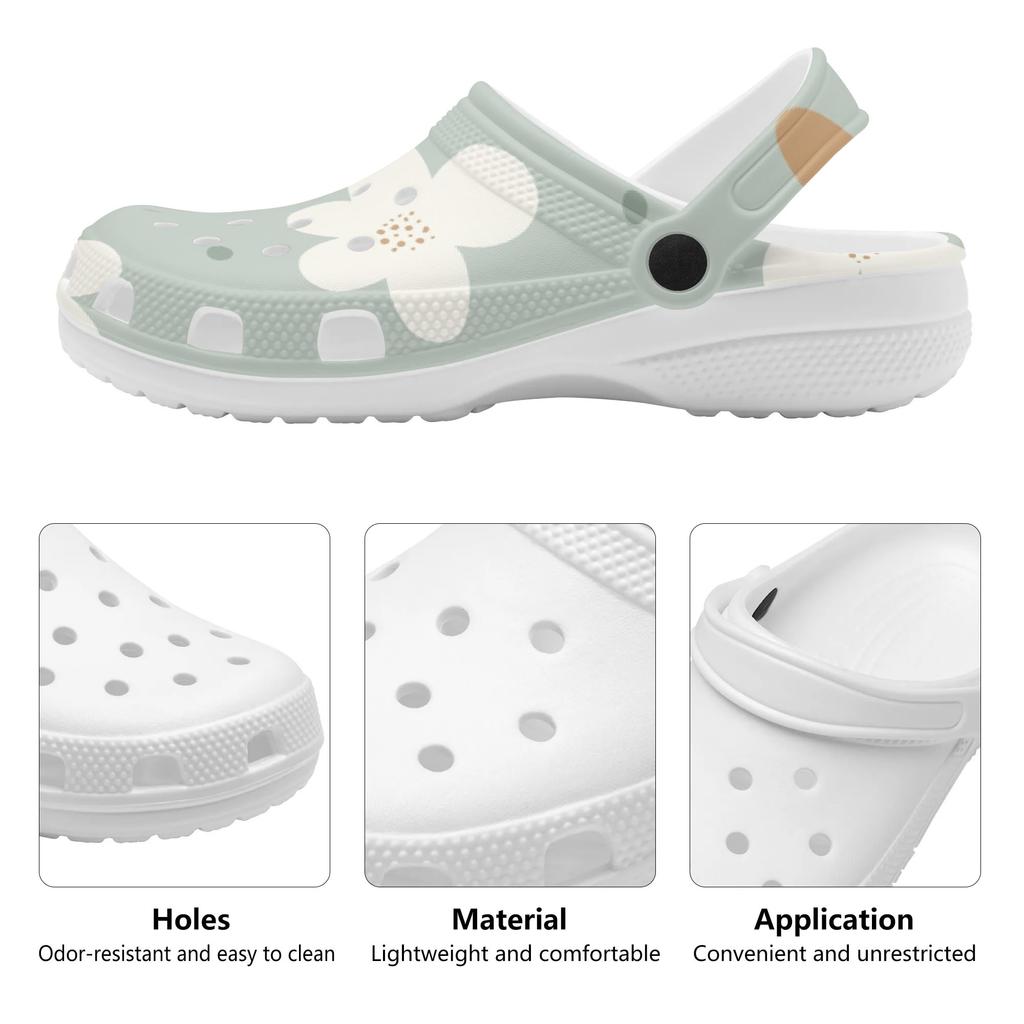 White Printed EVA Clogs Women Men Breathable Lightweight Slip On Casual Footwear Soft Sole Summer Sandals Summer Daily Wear
