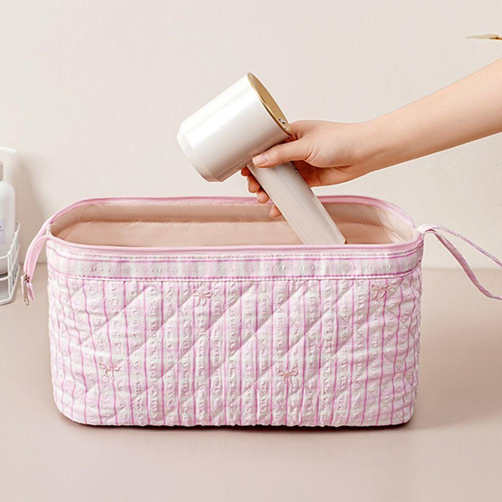 Zipper Closure Cosmetic Bag Quilted Storage Pouch Gifts Travel Organizer