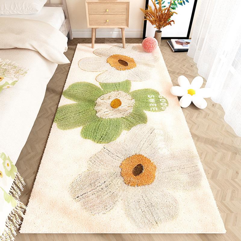 French Style Bedroom Decor Plush Carpet Flower Pattern Carpets for Living Room Fluffy Soft Bedside Rug Thick Washable Floor Mat