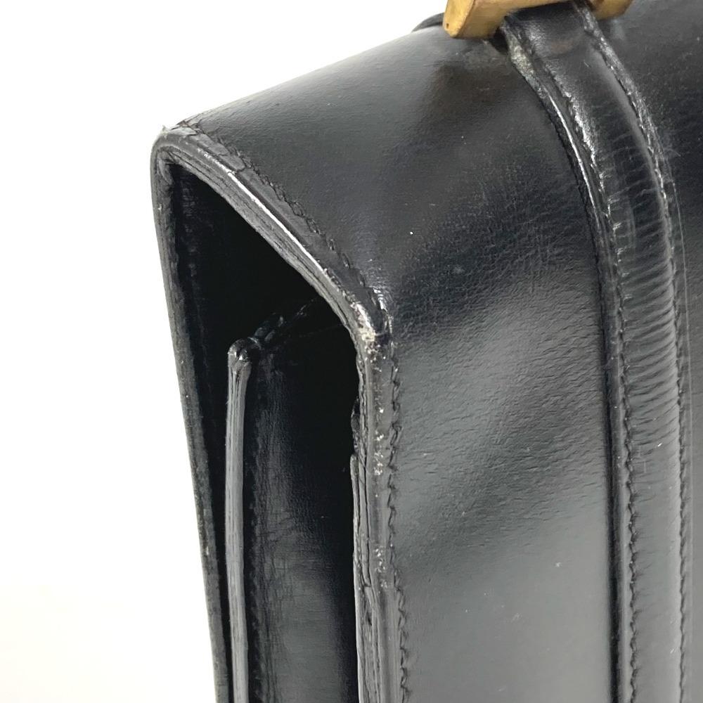 Hermes Bolsa de Mão com Aba e Logo Vintage Bolsa de Ombro Couro Preto/Ferragens Douradas