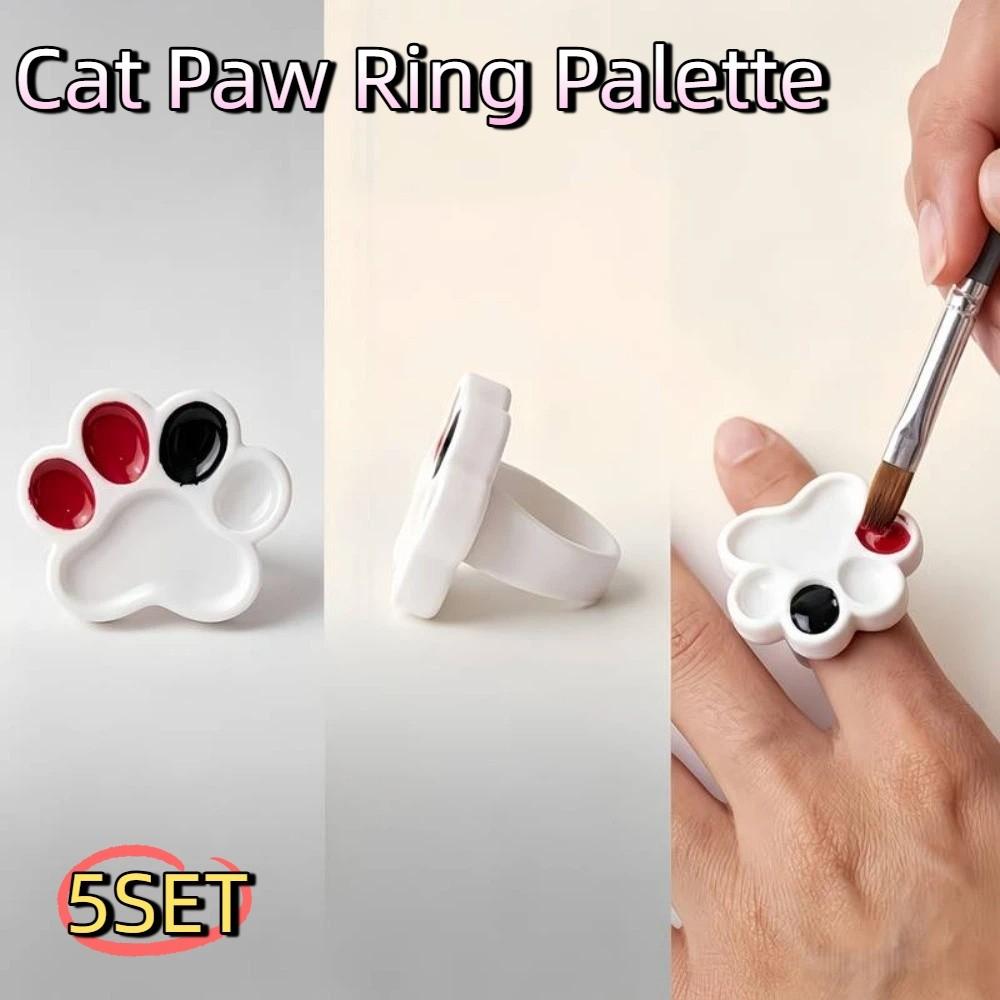 Creative Portable Cat Paw Ring Palette Detachable Cute Paint Palette Ring Plastic Watercolor Palette Gift