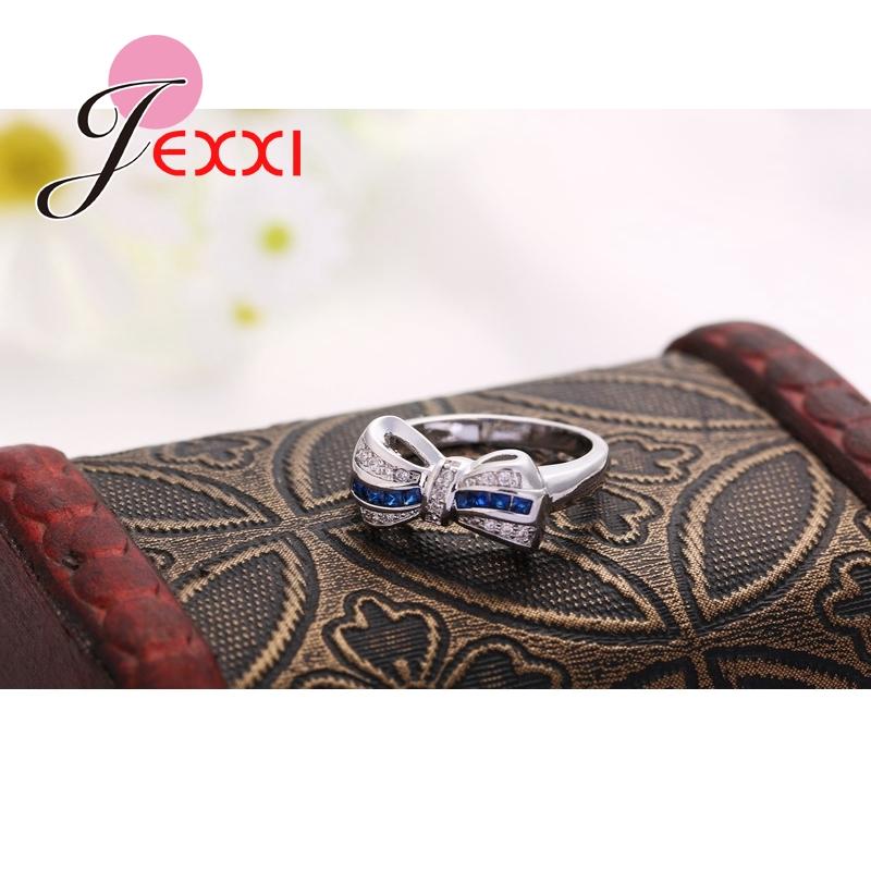 New Arrivals Unique Design Bow Blue CZ   925 Sterling Silver Women Engagement Wedding Finger Rings
