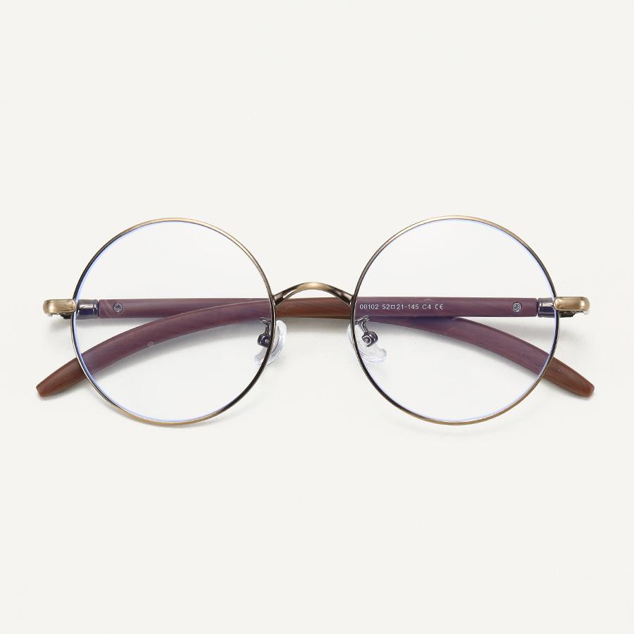 00102 Retro Japanese Metal Big Round Glasses Frame Men And Women Myopia Plain Light Wood Grain Legs Literary Frame
