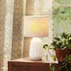 Table Lamp, Ceramic Base, Linen Shade, Switch, E27 Socket, White and Beige