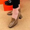 Thick Heel Square Head Single Shoes New Autumn Soft Leather British Style Small Leather Shoes Spring Middle Heel Patent Leather