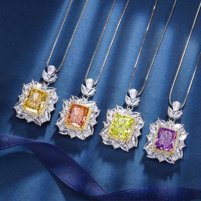 Autumn And Winter Jewelry High Carbon Diamond Ice Flower Cut Colored Diamond Copper Inlaid Light Luxury Pendant 10 * 12