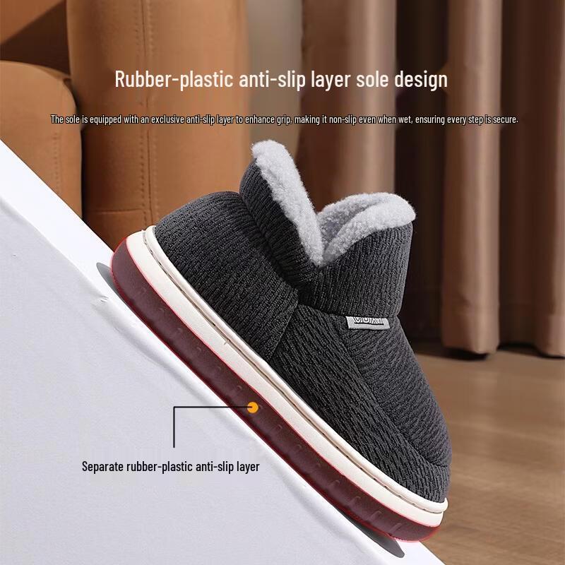 HANDUNYOU Winter Thickened Closed-Heel Cotton Slippers
