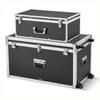 VEVOR Metal Storage Trunk, Set of 2, Wooden Suitcase Storage Boxes with Padlocks, Large Trunk Includes Casters & 3 Metal Handles