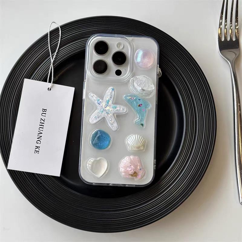 

Pearl Shell Mobile Phone Case for IPhone17 Starfish for Apple 16promax Dolphin 14 Love Transparent 13 Women For iPhone 16Promax