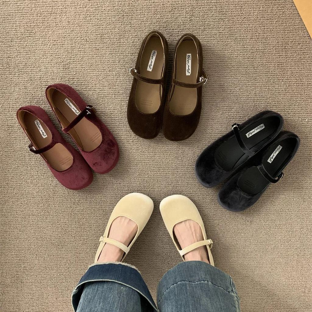 Fashion Bailamos 2024 Autumn Brand Women Flats Soft Velvet Eelgant Dress Shoes Round Toe Shallow Slip On Ladies Casual Ballet Shoes