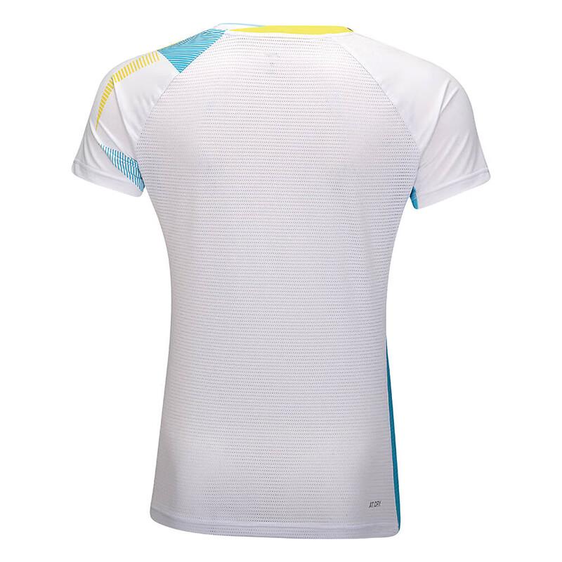 Li-Ning Badminton Series Striped Color Block V-Neck Comfortable Breathable Short Sleeve Badminton Shirt Women tops Standard-White AAYU140-2