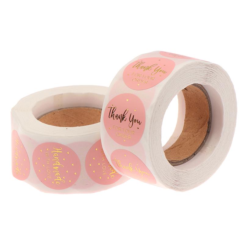 500 st Rosa Tack för din beställning Sticker Kraft Labels Sticker