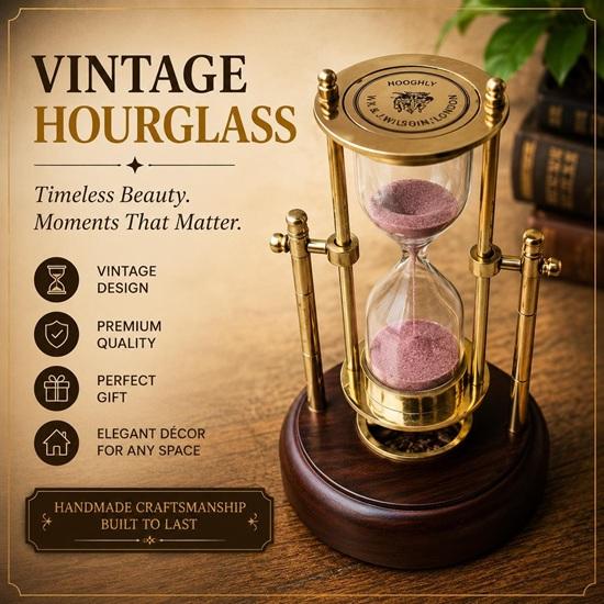 Nautical 1 Minute Sand Timer with Compass Base  Brass Hourglass  Decor