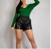 Women Leather Designer Stylish Short Black Pant 100%Genuine Cocktail Party Wear
