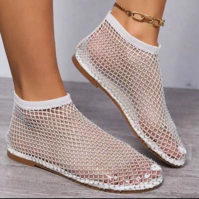 Hot Women's Shoes Luxury Diamond Round Head Ladies Shoes On Offer Women's Sandals with Elastic Fishnet Socks Slippers 36-43