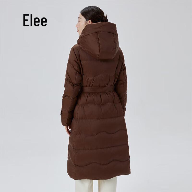 Ailaiyi Women's Elegant Long Goose Down Hooded Jacket with Belt