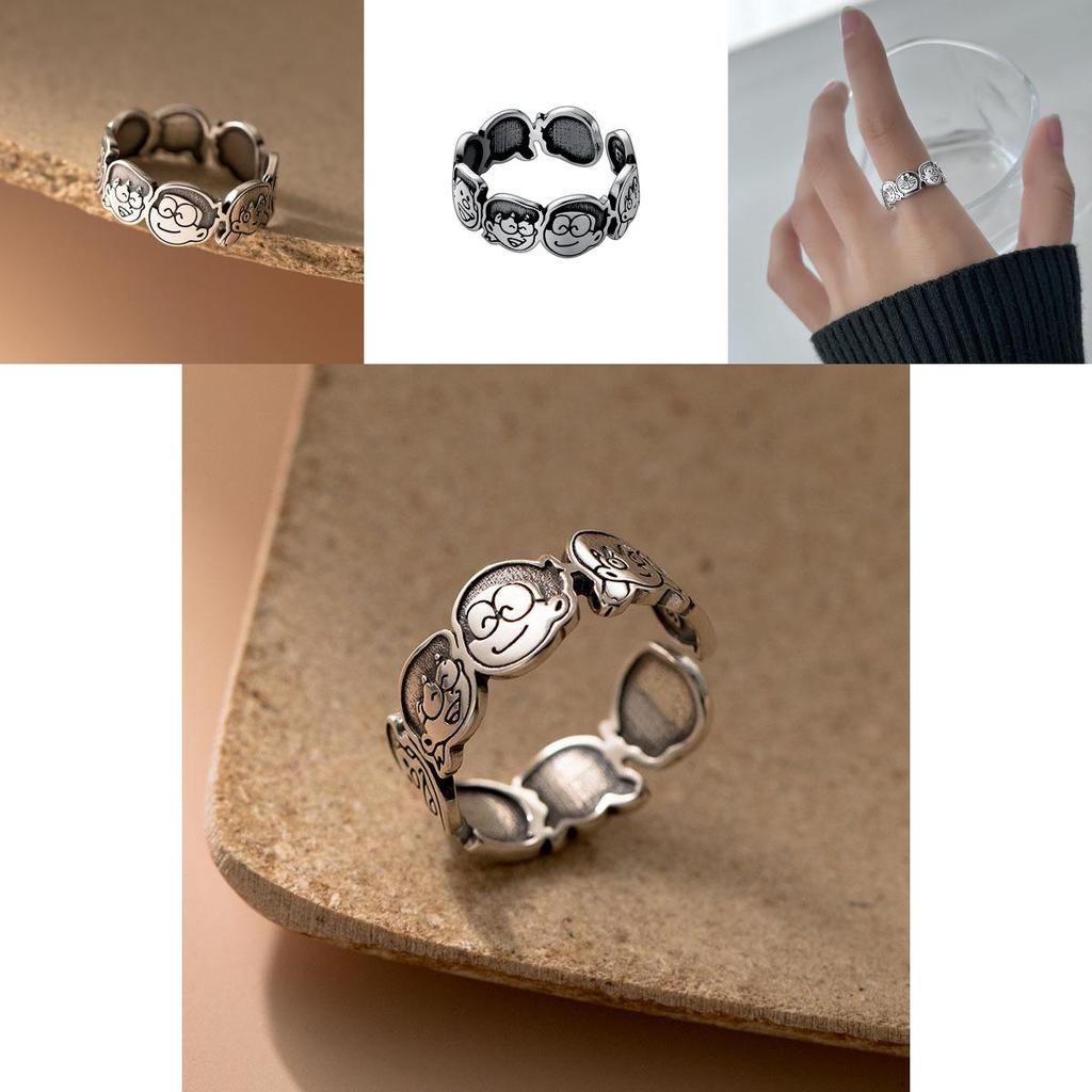 Trendiger Cartoon-Charakter Verstellbarer Kupferring für Damen Vintage Modeaccessoire