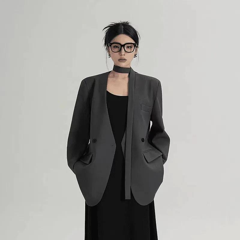 Dames Oversized Bordo Rood Wolmengsel Blazer Casual Losse Pasvorm Open Voorkant Jas