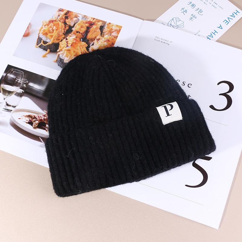 Autumn and Winter Warm P Letter Versatile Knitted Hat Korean Style Fashionable Face show Small Wool Hat Outdoor Ear Protection Cold