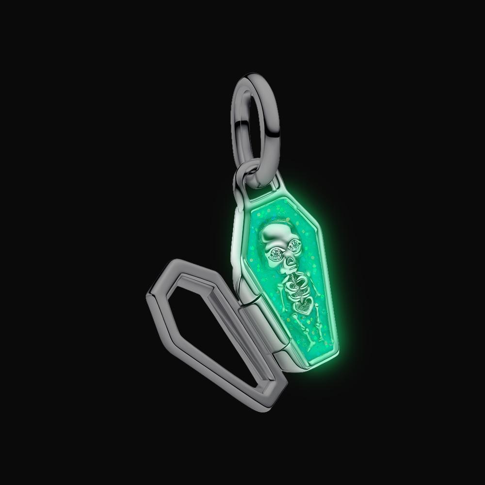 Halloween Party Copper Luminous Skeleton Coffin Pendant Beads Fit Charms Bracelet For Jewelry Making Women Gifts