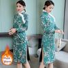 Cheongsam de Haute Qualité Robe Chinoise Vintage Robe à Manches Longues Robe Féminine Qipao Robe Slim Fourreau Hanches P