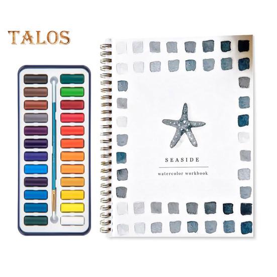 Watercolor Workbook 24 Colors Watercolor Painting Set with Brushes Spiral-Bound Water Coloring Book Art Craft Gifts for Beginners