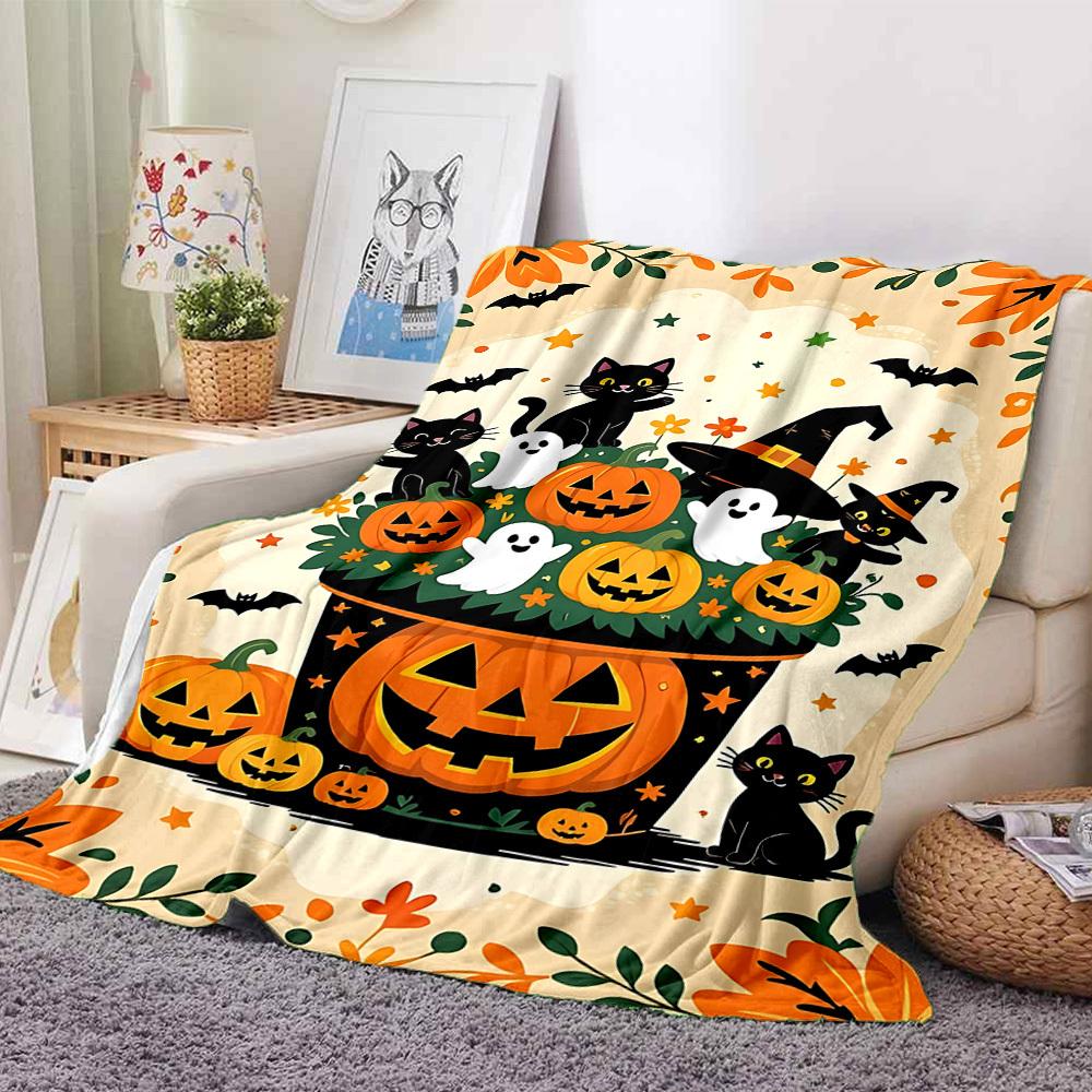 1pc Halloween Decorations Blanket Lightweight Flannel Blanket Throw Blanket For Sofa, Bed, Travel, Camping, Livingroom, Office, Couch, Chair, And Bed