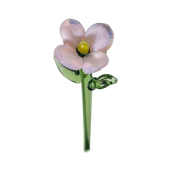 Hand Blown Mini Glass Flower Figurine Collectible Miniature Faux Crystal Flower Ornaments for Mothers Day Birthday Table Centerpiece DIY Craft