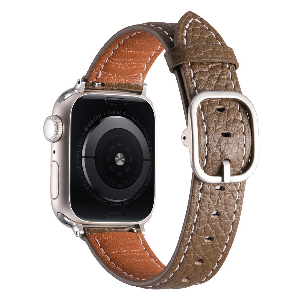 Watch Band for Apple Watch Series 10 9 8 7 SE 6 5 4 3 2 1 42mm 41mm 40mm 38mm Litchi Texture Genuine Cow Leather Strap