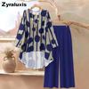 Windy Weather Fashion Loose Pointed Floral Collar Shirt Wide Leg Pants Set Polka Dot Printed