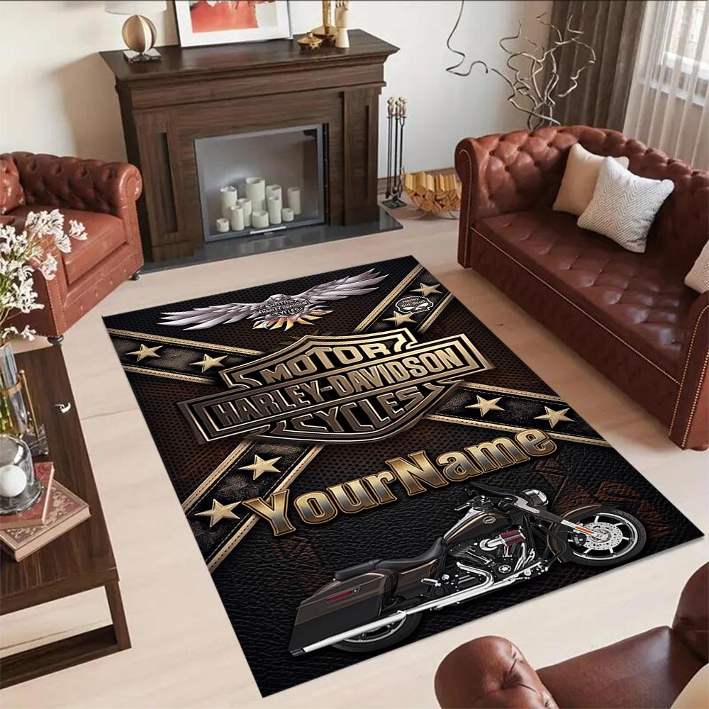 Harley-davidson Motorcycles Customize Your Name Floor Rug Office Rug Design for Outdoor Dormitory Balcony Playrooms Anti-slip Rug Office home decor