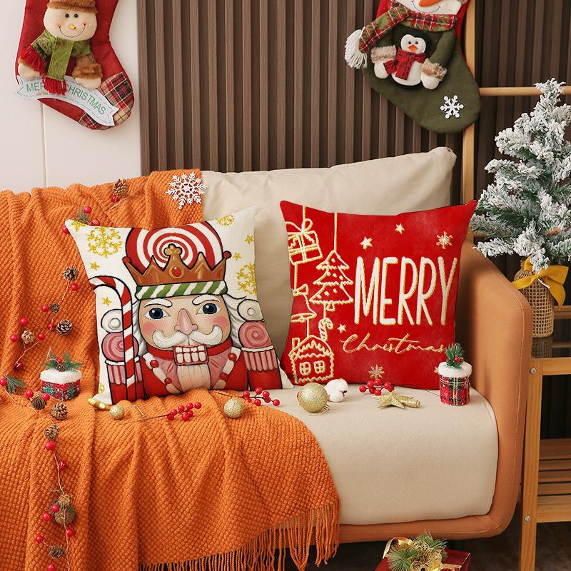 New Christmas Pillow Cover Nutcracker Soldier Print Cushion Living Room Decoration Sofa Cushion