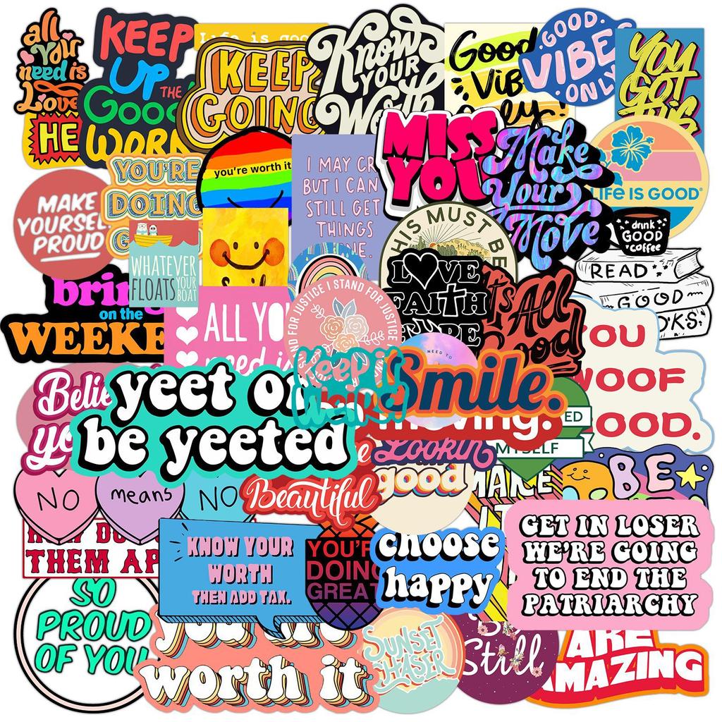 50 Inspirational Ins English Phrases Graffiti Stickers Suitcase Motorcycle Trolley Case Notebook Waterproof Personality