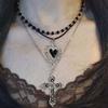 Gothic Vintage Heart Pearl Cross Pendant Necklace With Alloy Chain For Women