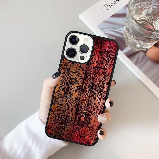 Mandala Floral Wood Phone Case For For iPhone 17 Air 16 15 11 12 13 14 Pro Ma Plus coque