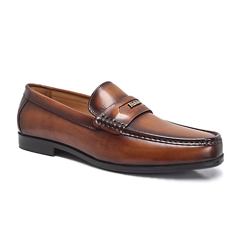 Fashion Men's Brown Genuine Leather Slip-On Loafers Retro British Style Low Heel Comfortable Indoor Banquet Shoes Small Leather Footwear