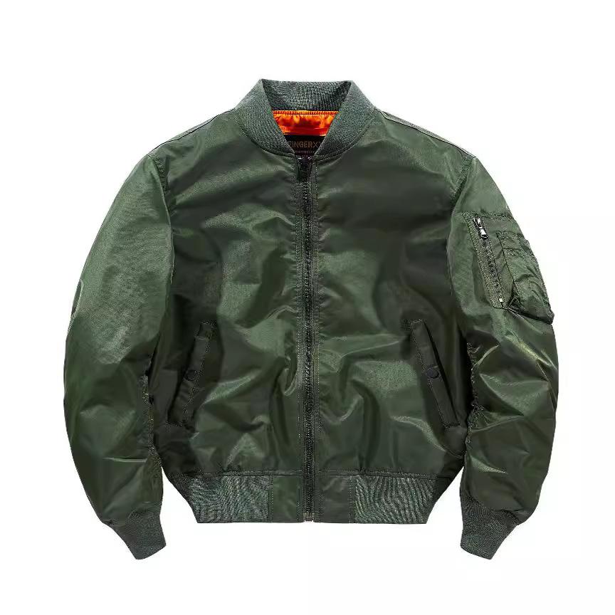 Pilotná bunda pánska bomber bunda Pánske retro bomber bundy Pánska ležérna jednofarebná bunda na zips Voľný strih Pánske kabáty